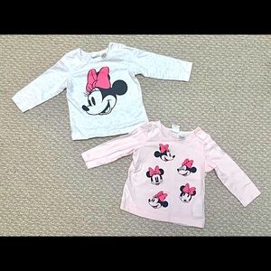 2 GUC H&M infant girls Minnie Mouse long sleeve tops sz 4/6m